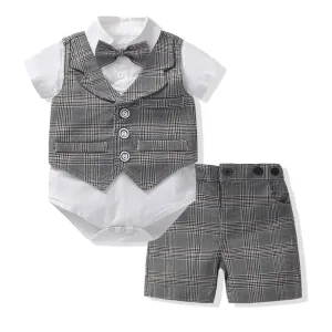 2PCS Toddler Boys Short Sleeves Romper Outfits Suspender Set for Baby Boy