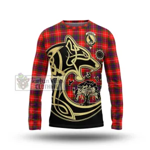 Abernethy Tartan Long Sleeve T-Shirt with Family Crest Celtic Wolf Style