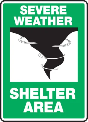 Accuform® 14" X 10" White, Black And Green Aluminum Safety Signs "SEVERE WEATHER SHELTER AREA"