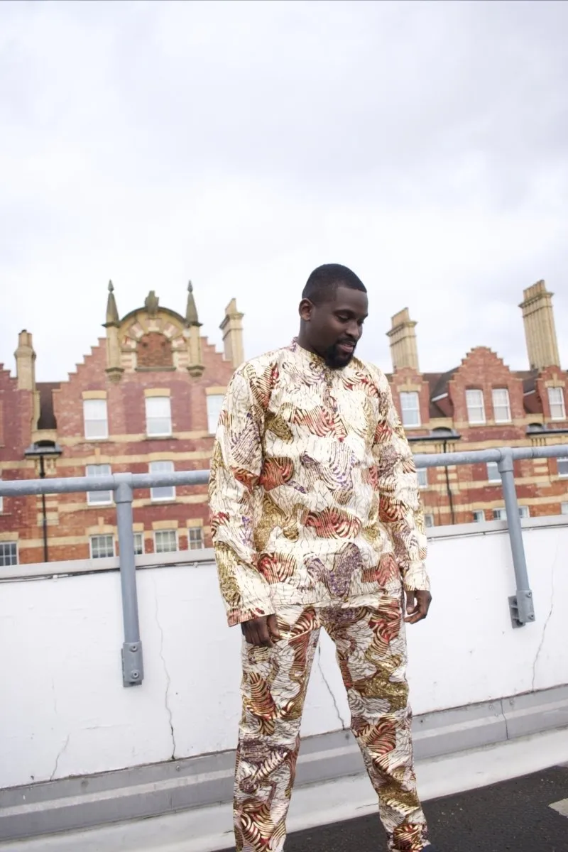 African Shirt in Gold Ankara Print - Festival Shirt