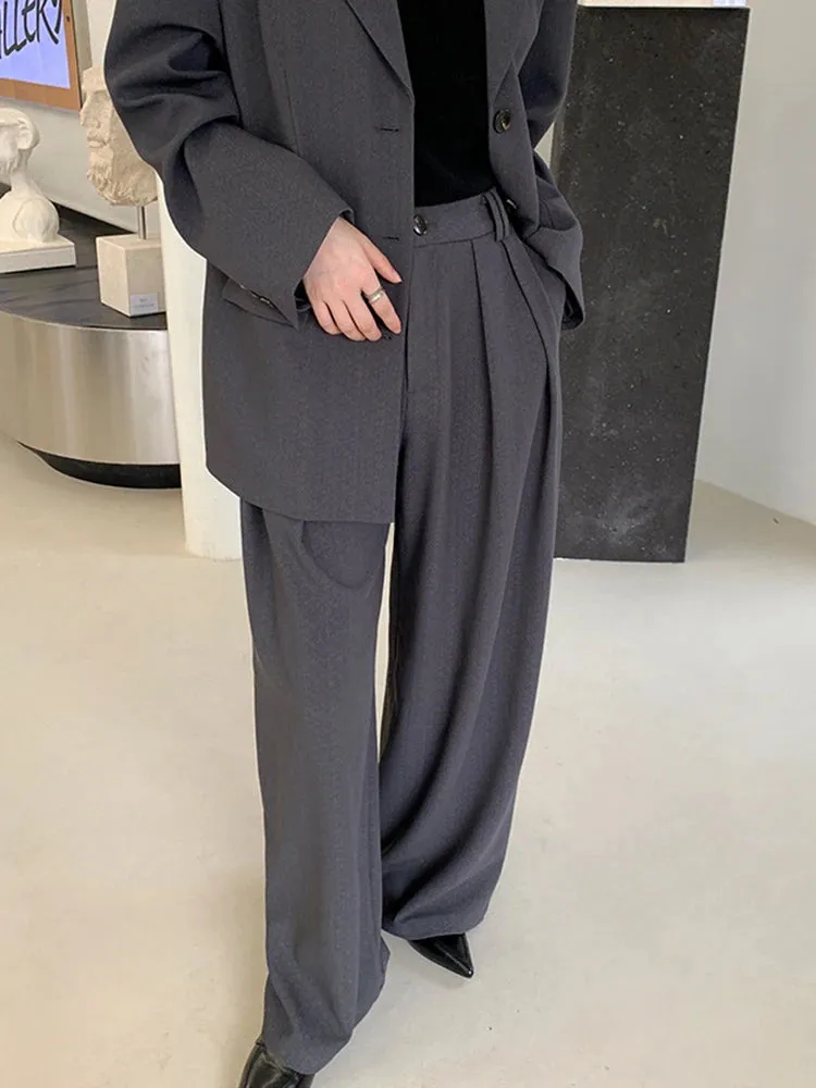 Autumn Casual Wide Leg Pants For Women High Waist Solid Minimalist Trousers Female Fashion Clothing Style