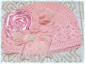 Baby toddler & girl pink vintage beanie