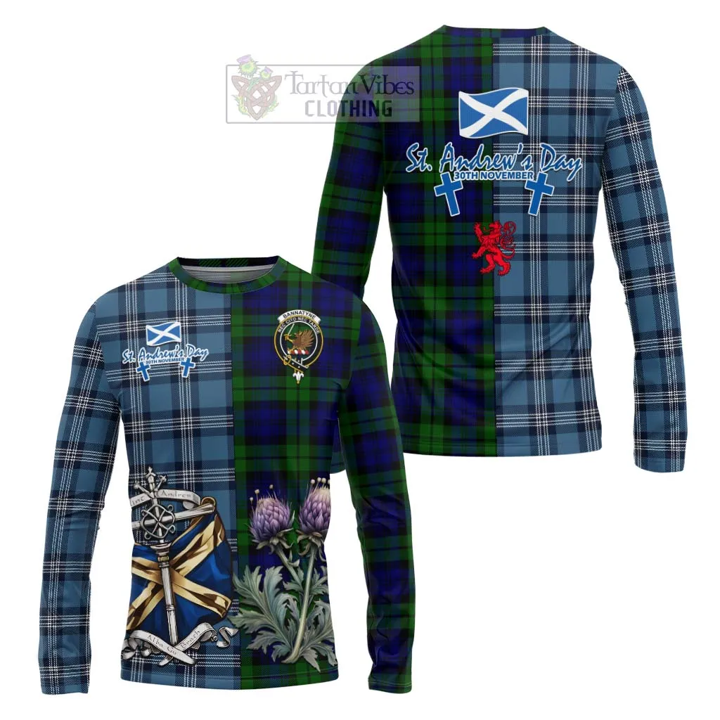 Bannatyne Tartan Long Sleeve T-Shirt Happy St. Andrew's Day Half Tartan Style