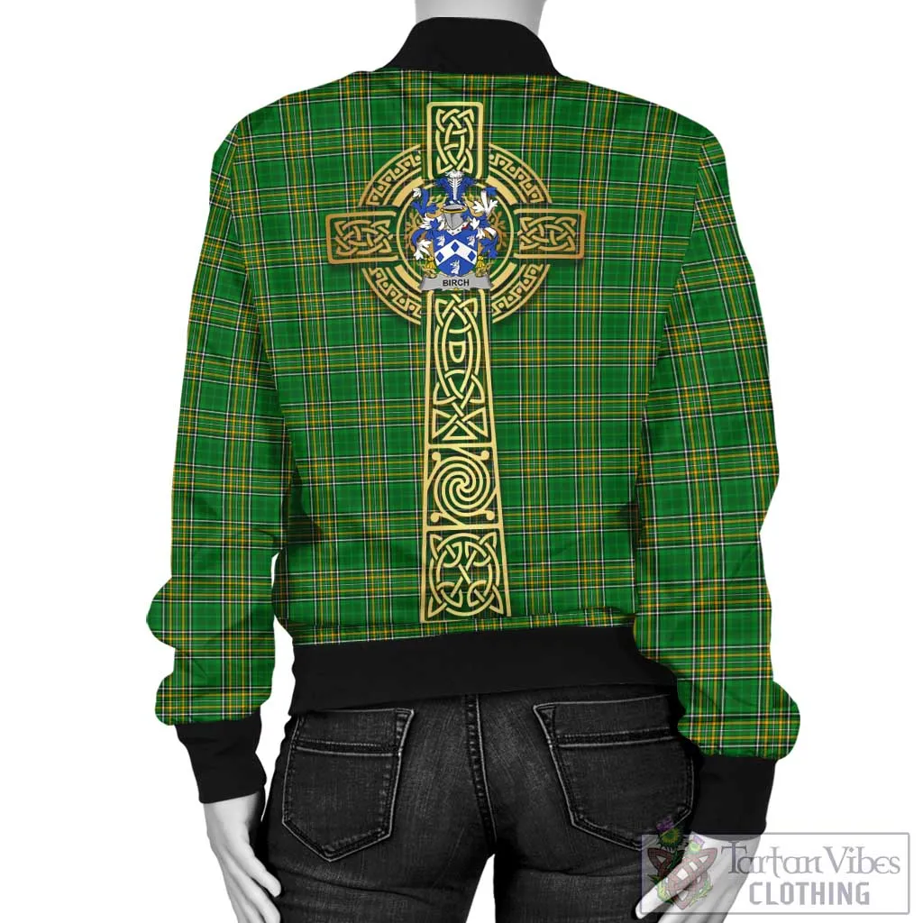 Birch Irish Clan Tartan Bomber Jacket with Coat of Arms Celtic Tree of Life Style