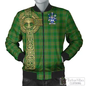 Birch Irish Clan Tartan Bomber Jacket with Coat of Arms Celtic Tree of Life Style