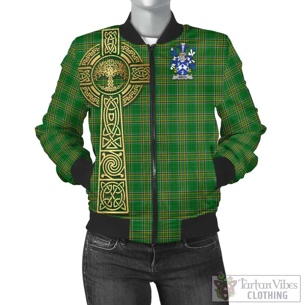 Birch Irish Clan Tartan Bomber Jacket with Coat of Arms Celtic Tree of Life Style