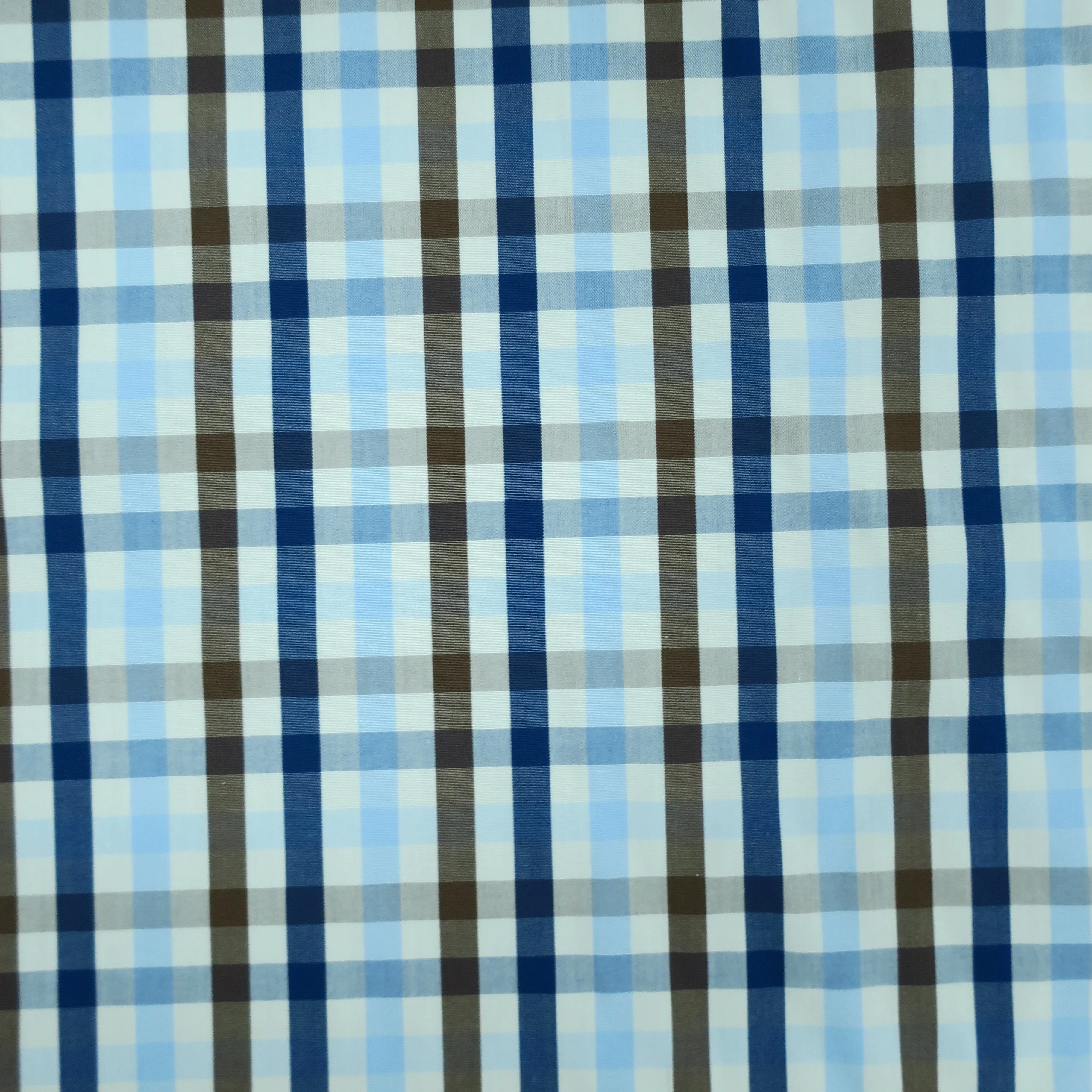 Blue and Brown Plaid Italian Cotton Shirt Loro Piana Fabric