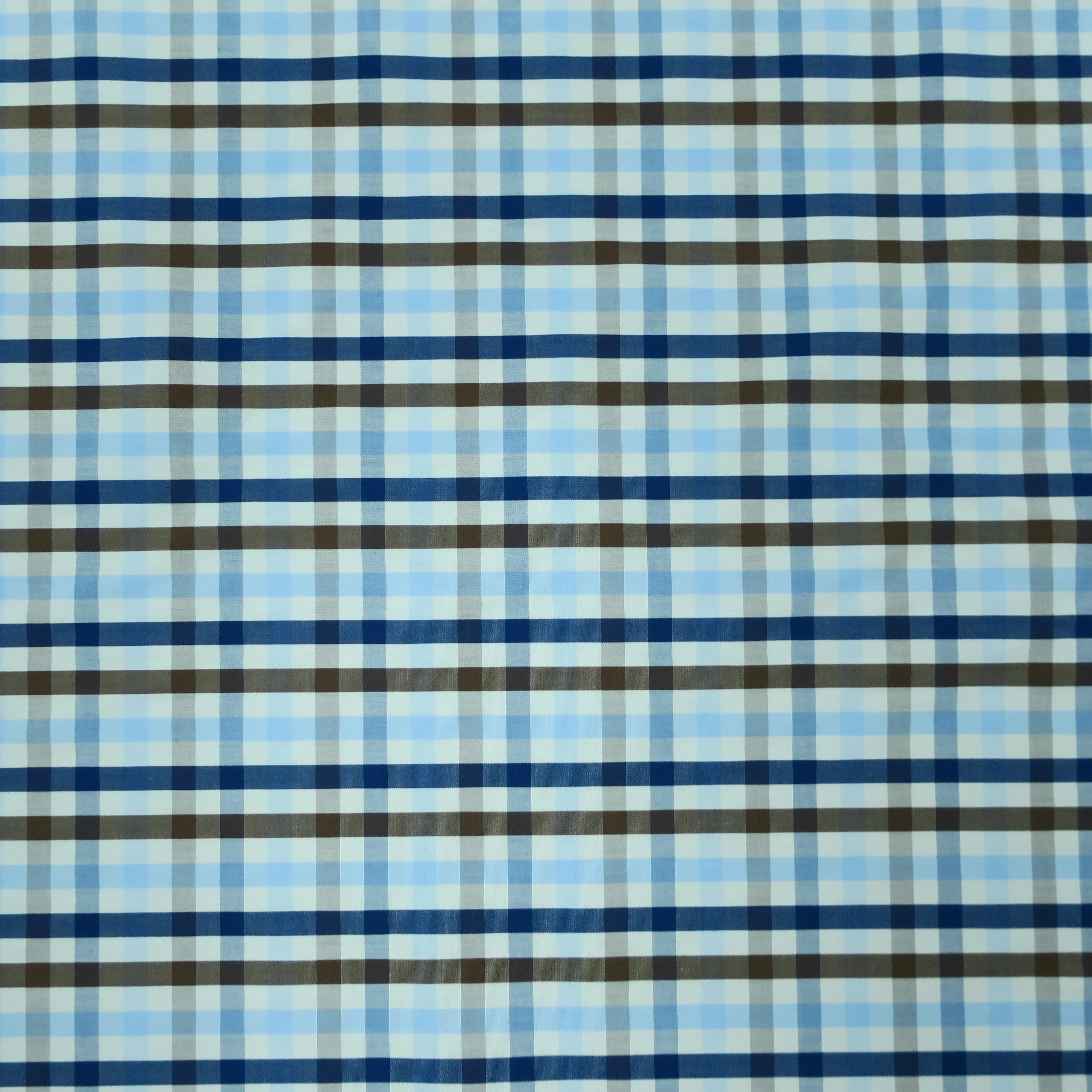 Blue and Brown Plaid Italian Cotton Shirt Loro Piana Fabric