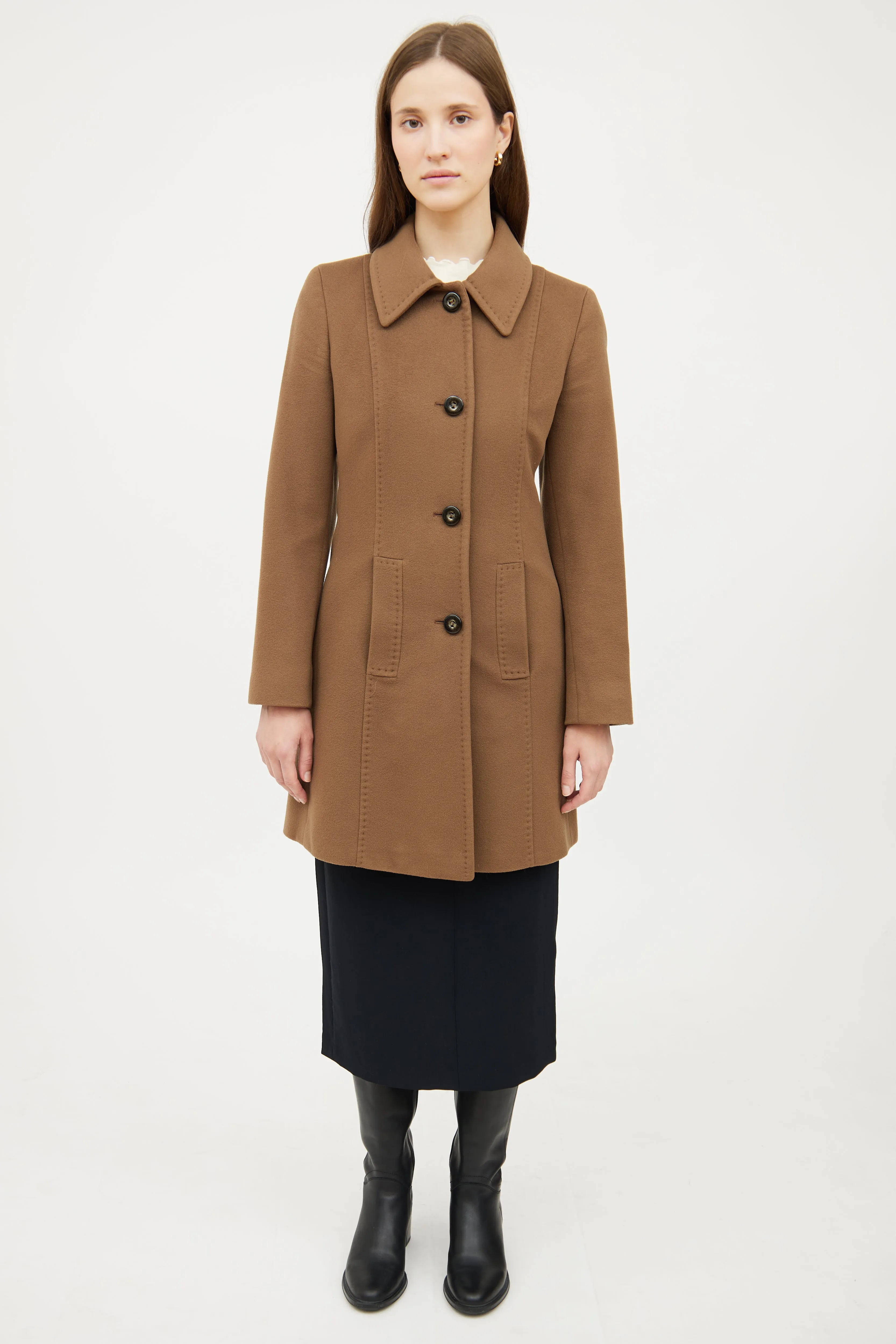 Brown Wool Midi Coat