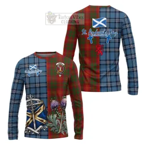 Burns Tartan Long Sleeve T-Shirt Happy St. Andrew's Day Half Tartan Style