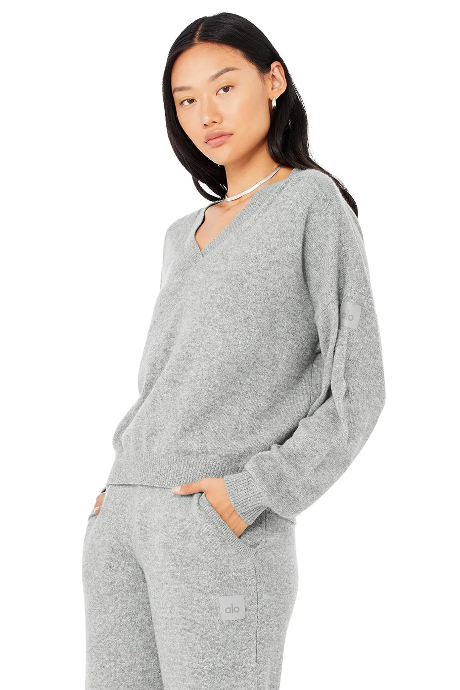 Cashmere Jet Set V-Neck Pullover - Dove Grey Heather