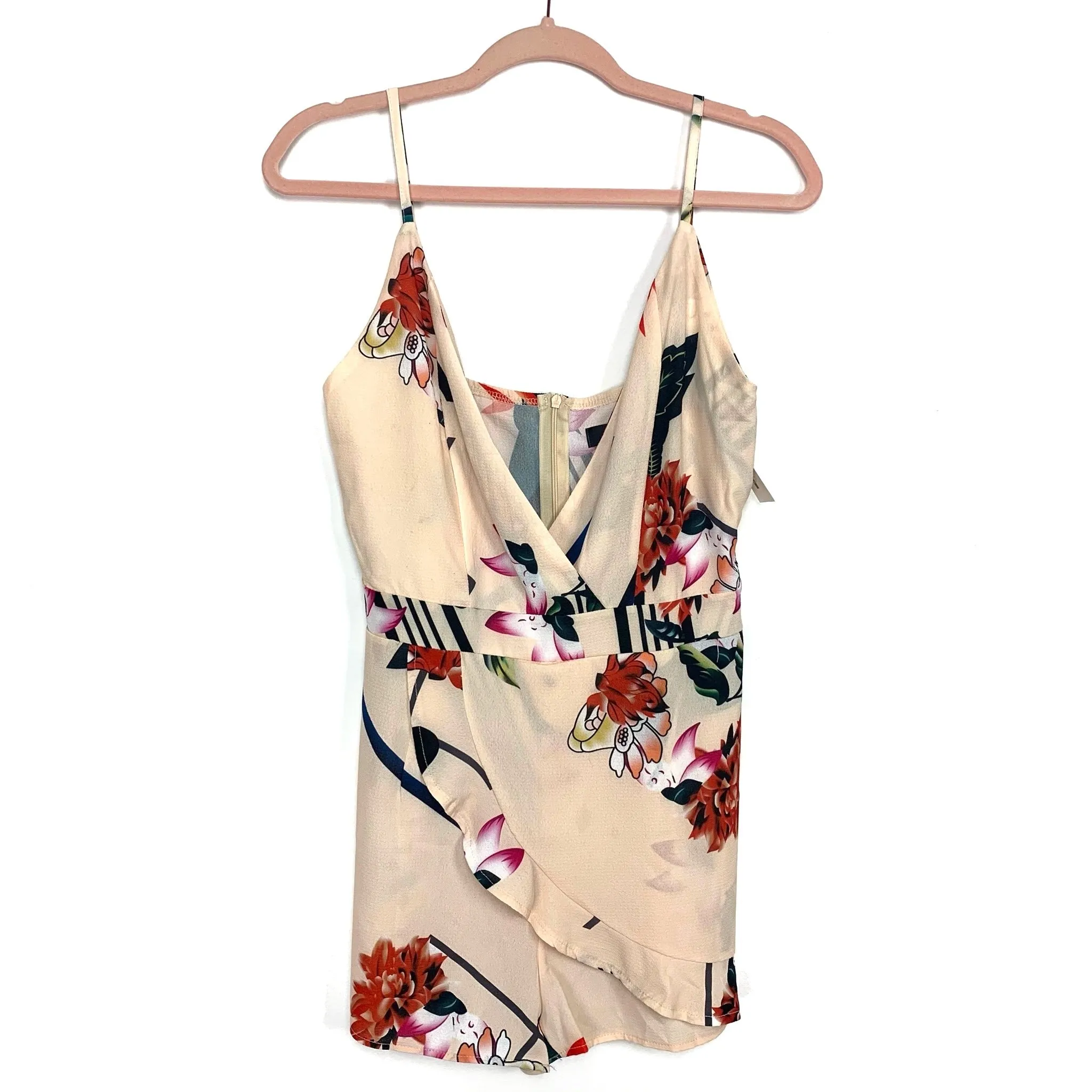 CBR Light Peach Floral Print Faux Wrap Romper NWT- Size M