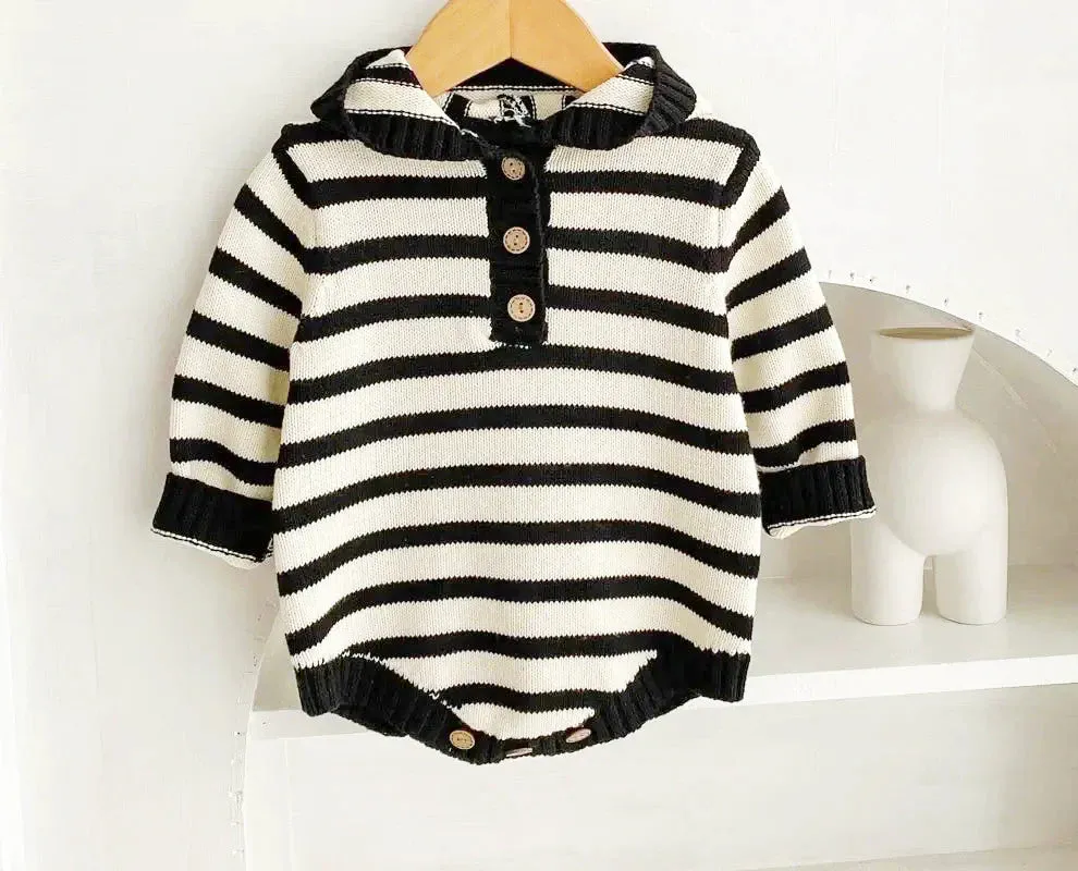 Chic Stripes - Hooded Long Sleeve Romper (3M-3T)