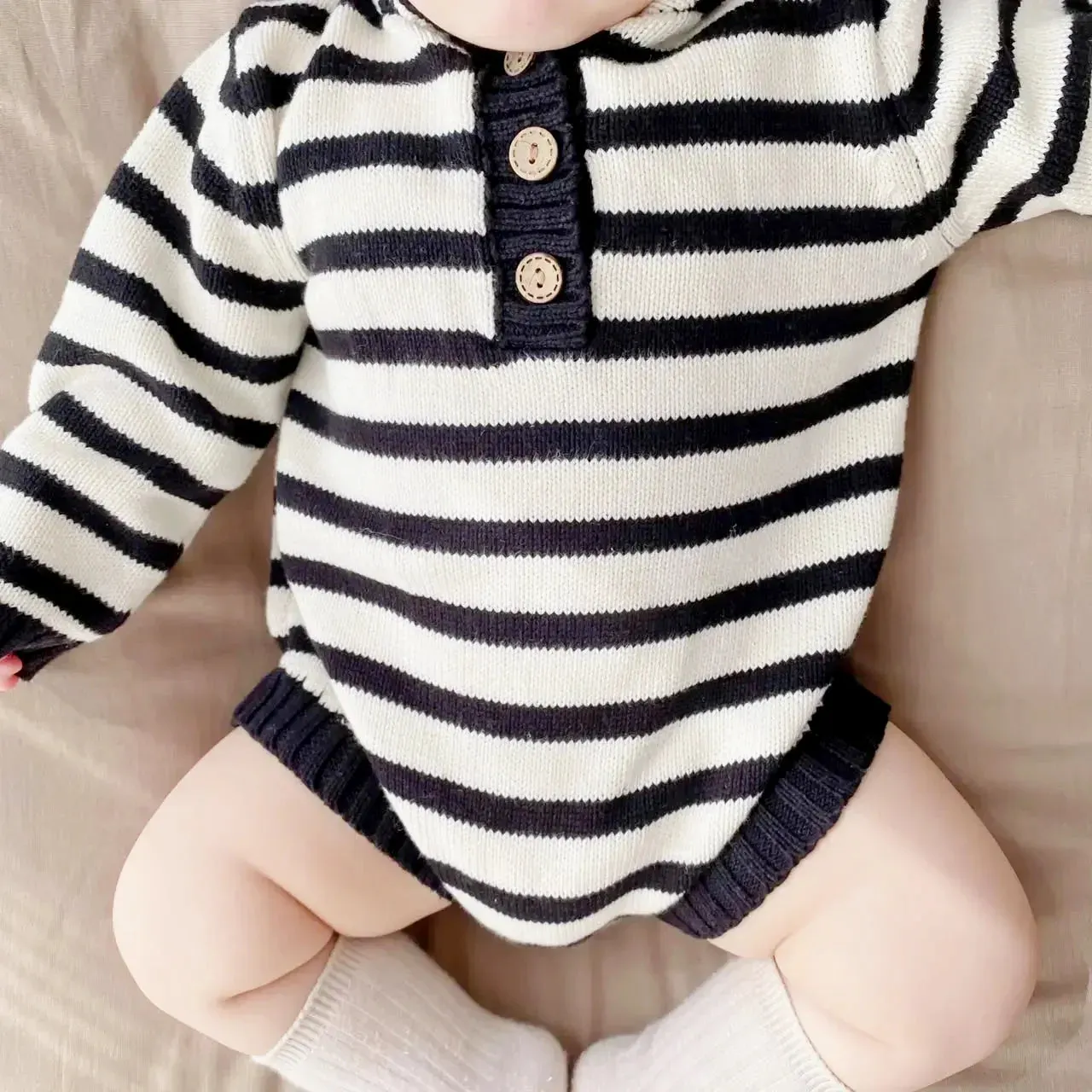 Chic Stripes - Hooded Long Sleeve Romper (3M-3T)