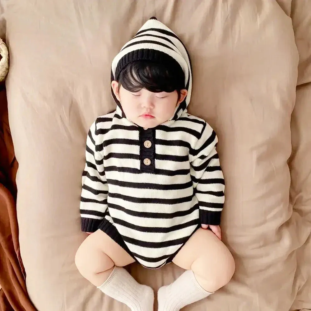 Chic Stripes - Hooded Long Sleeve Romper (3M-3T)