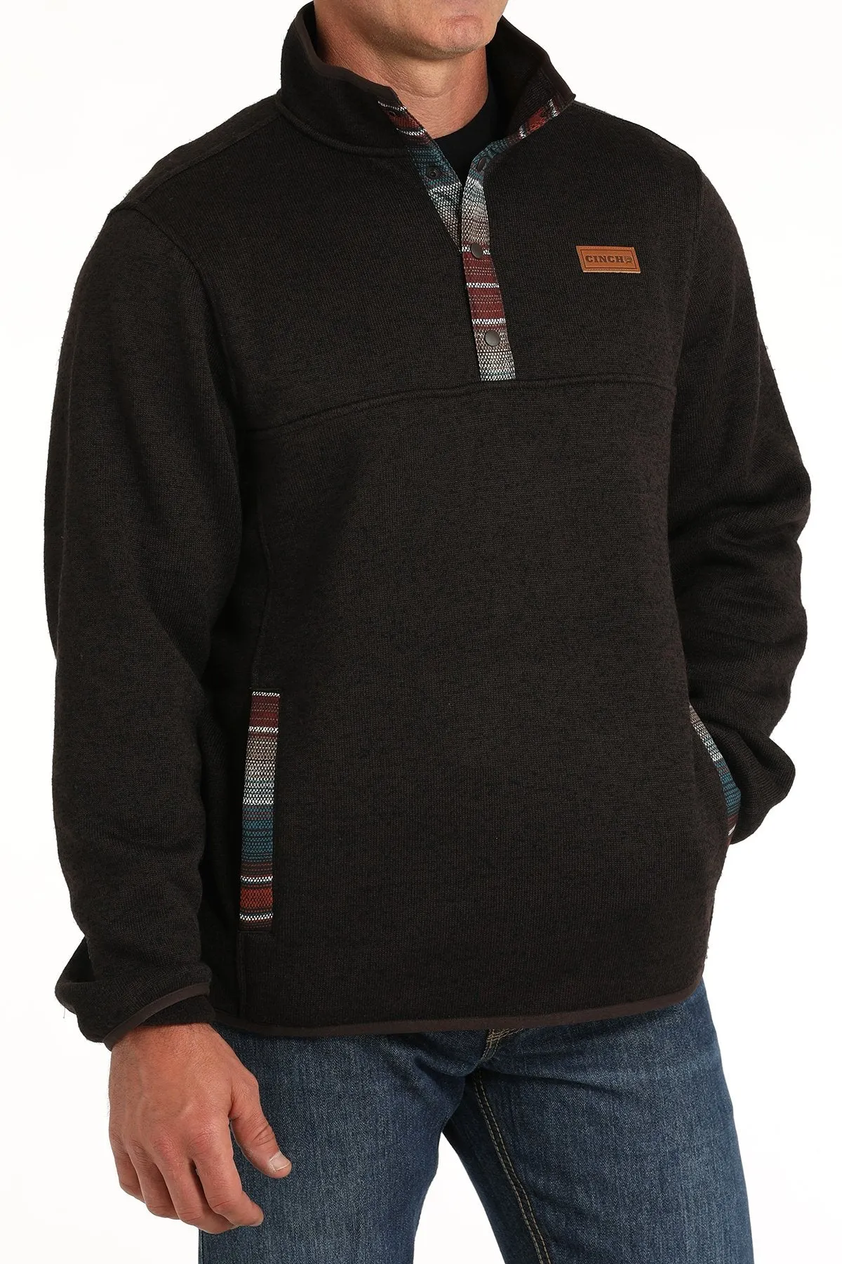 Cinch Men's Logo Quarter Snap Pullover Sweater in Brown