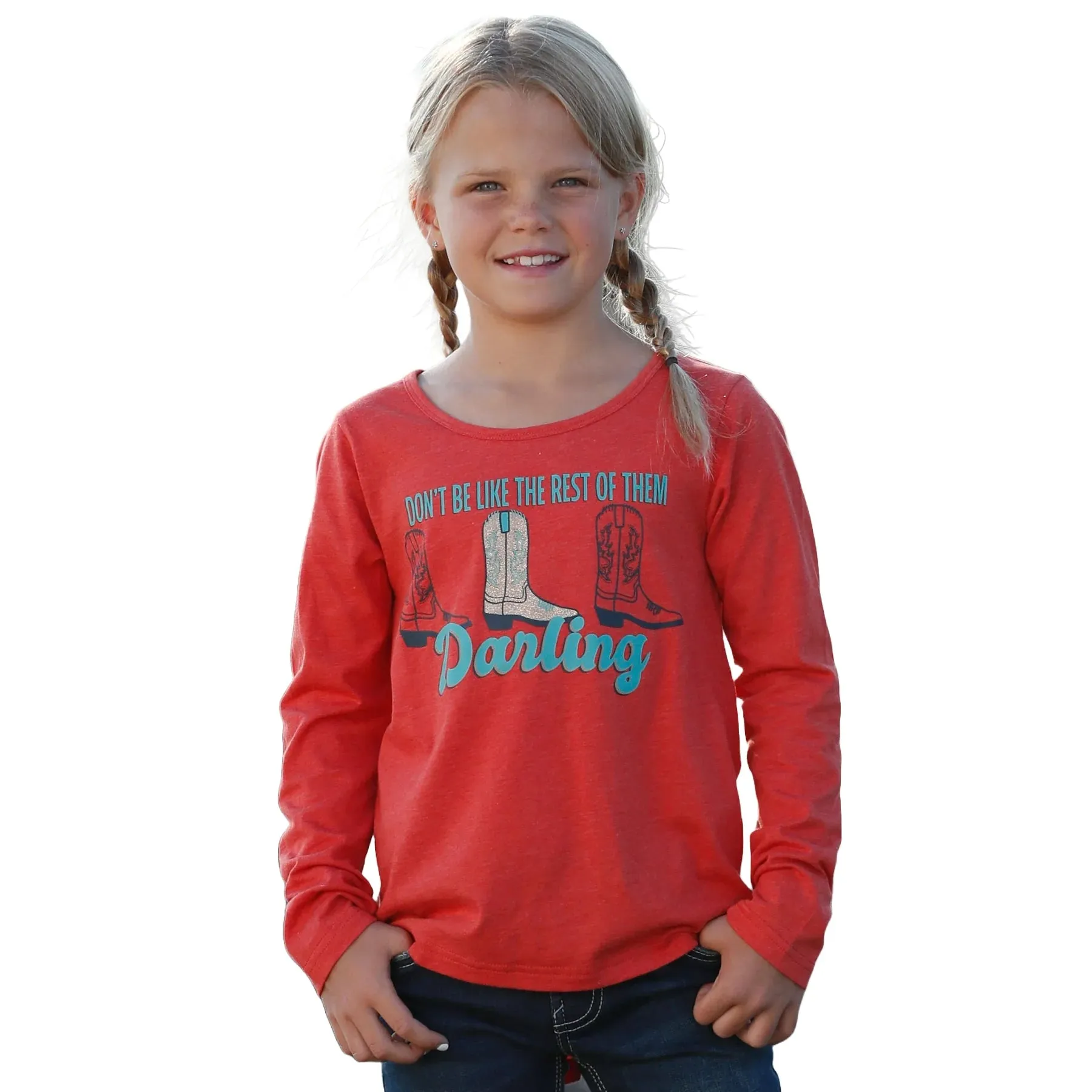 Cinch Youth Girl's Orange Glitter Boot Graphic T-Shirt