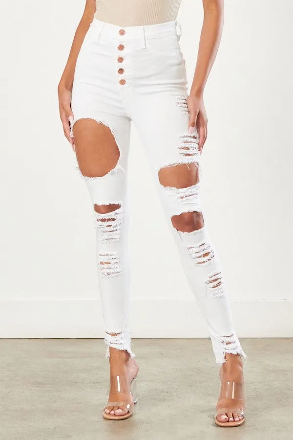 Classic 5 Button Distressed Skinny Jeans