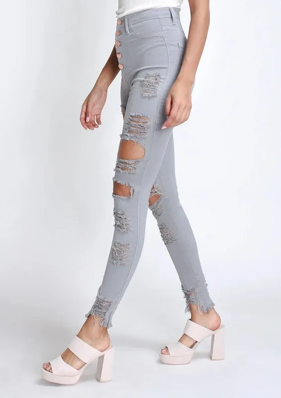 Classic 5 Button Distressed Skinny Jeans