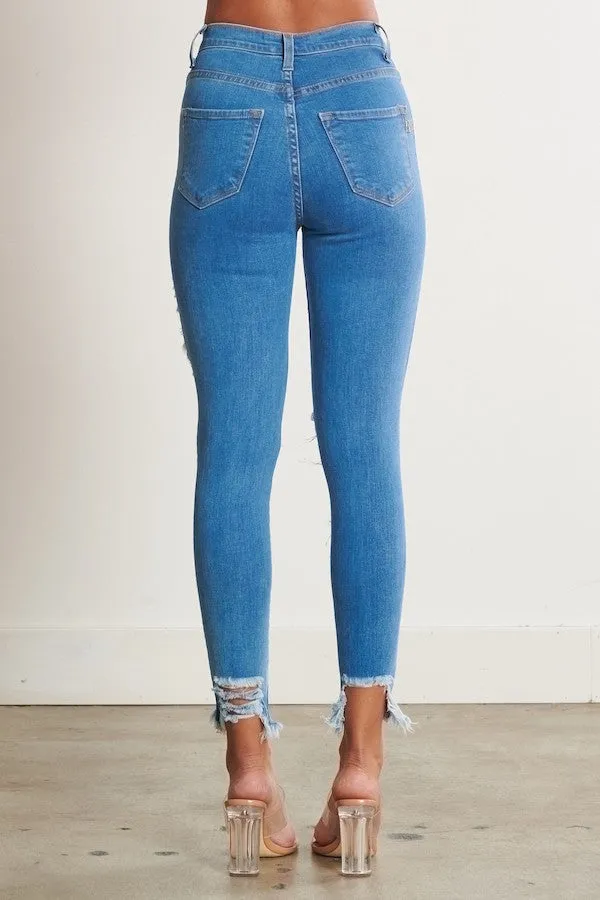 Classic 5 Button Distressed Skinny Jeans