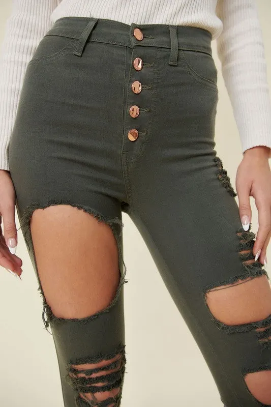 Classic 5 Button Distressed Skinny Jeans