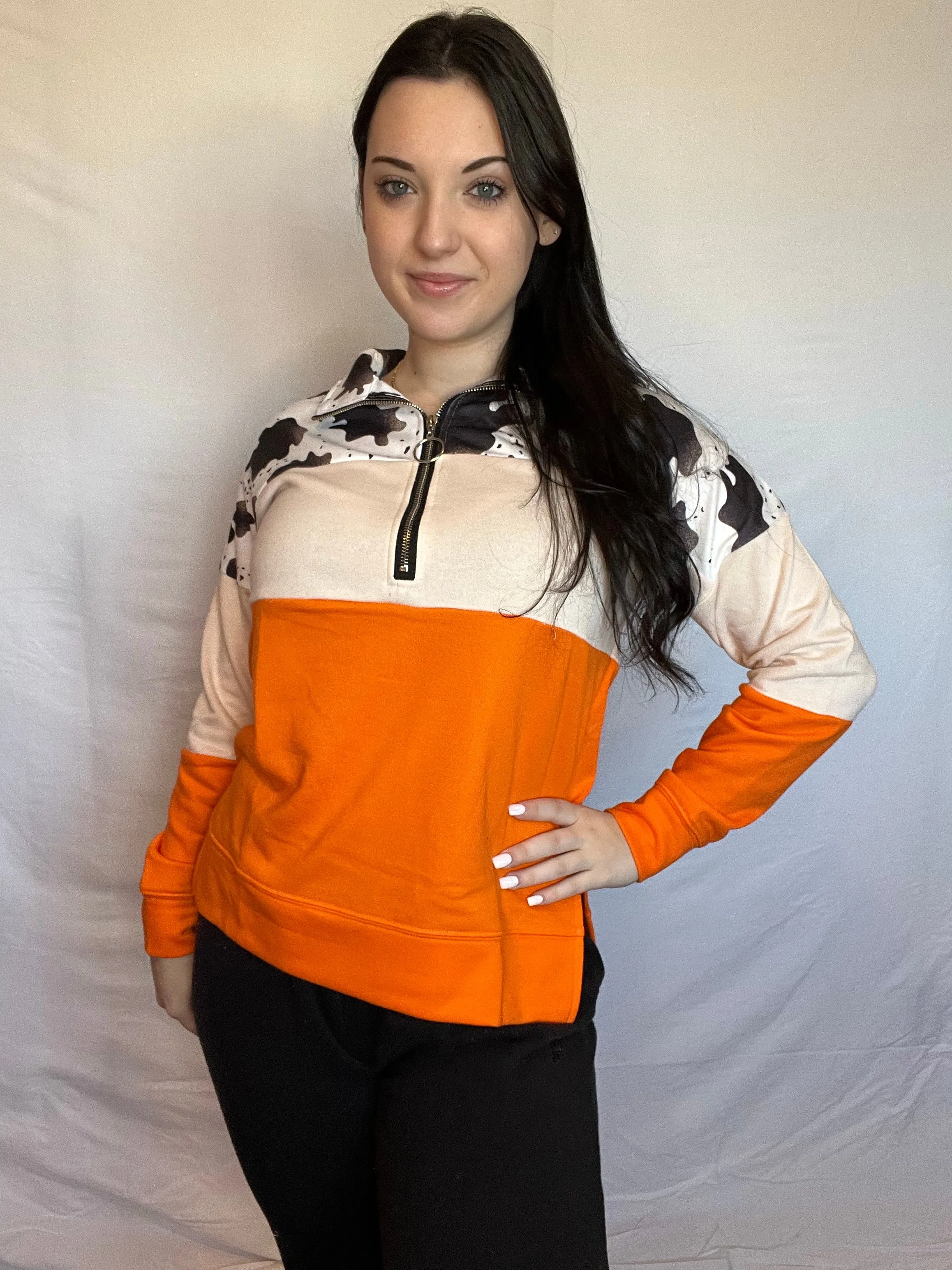 Cow colorblock half zip pullover