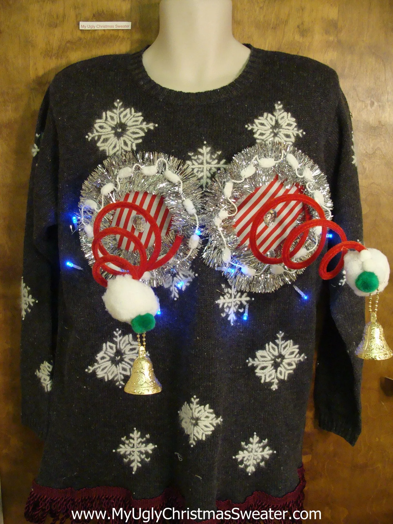 Crazy 80s Snowflake Themed Naughty Ugly Christmas Sweater with Lights