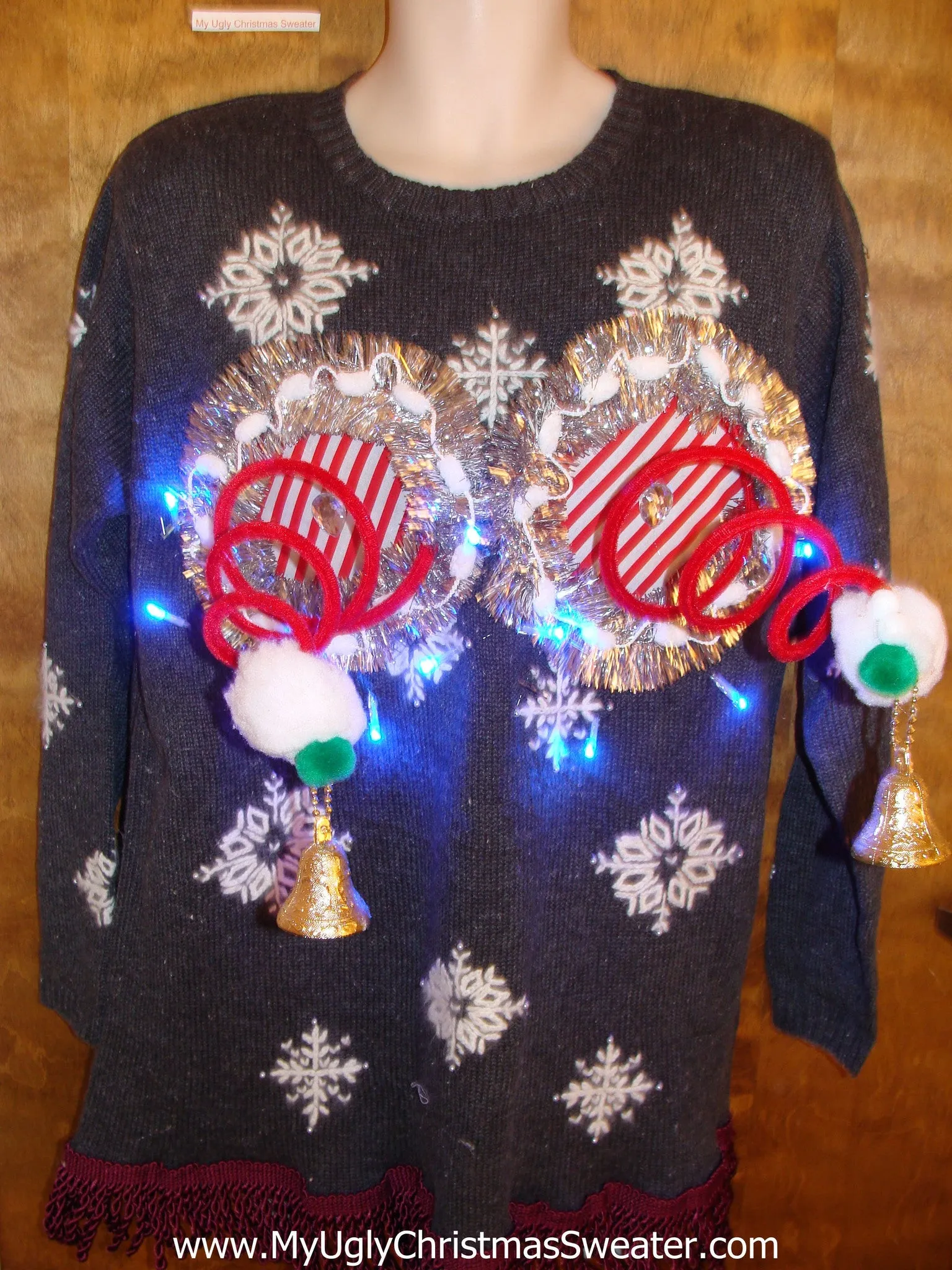 Crazy 80s Snowflake Themed Naughty Ugly Christmas Sweater with Lights