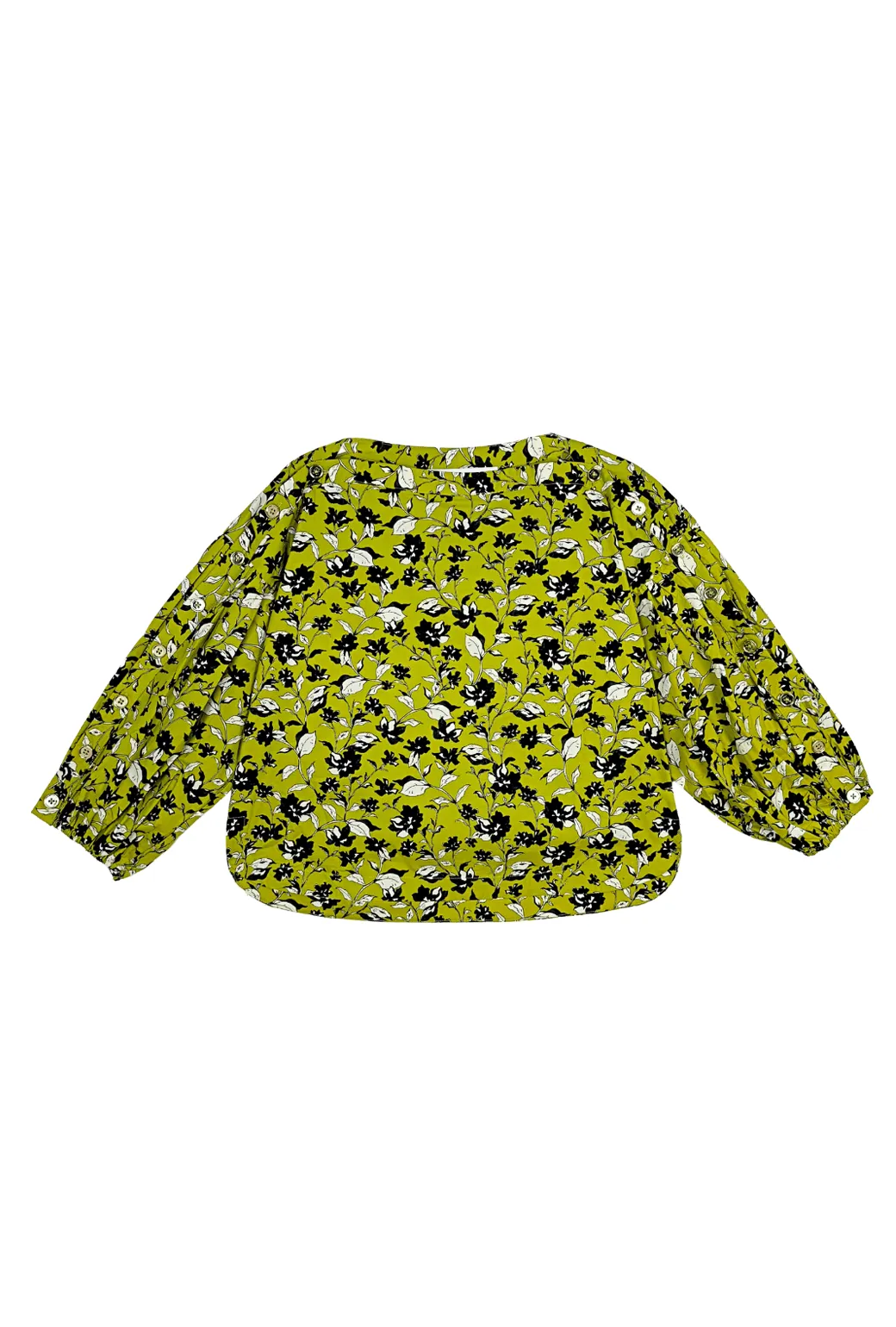 Cropped Button Sleeve Blouse - Chartreuse Floral