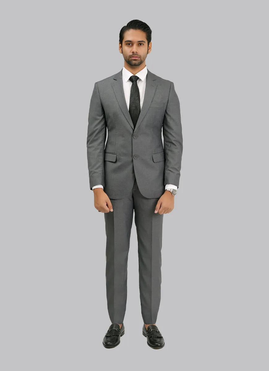 Dark Grey Plain Plain 3-Piece Suit