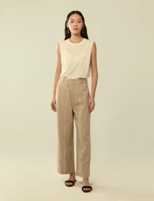 deconstructed exposed seam trousers