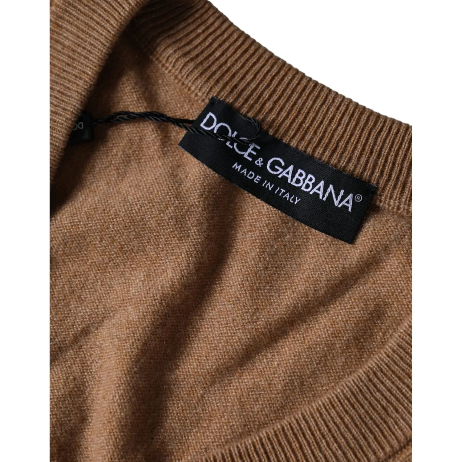 Dolce & Gabbana Brown Cashmere Knit V-neck Pullover Sweater