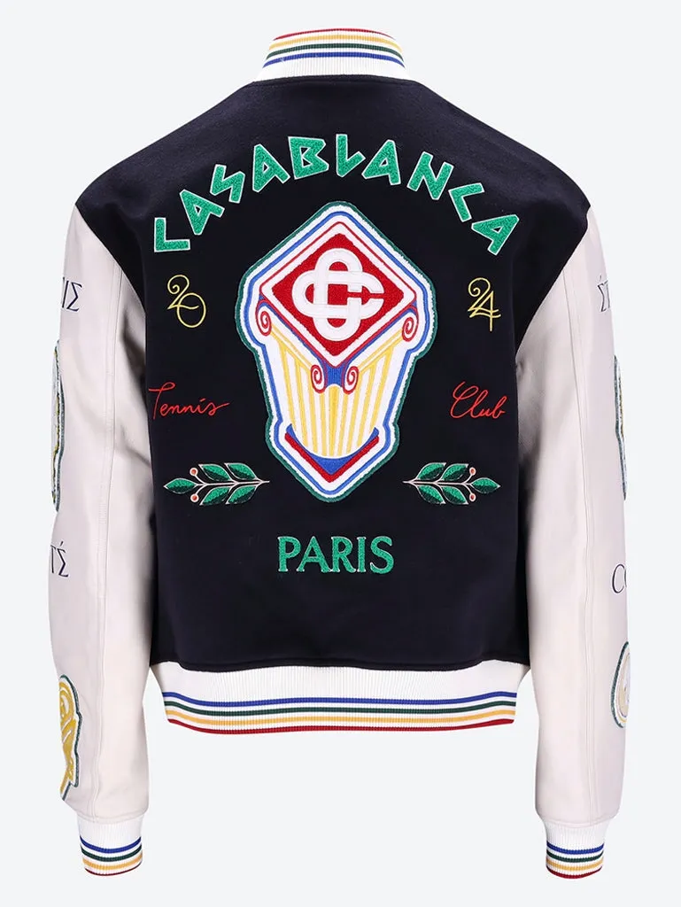 Embroidered patchwork bomber jacket