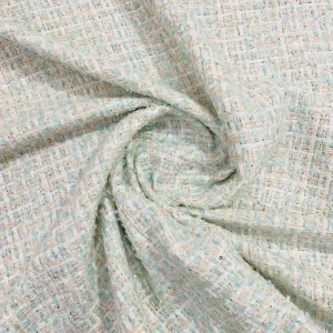 Exclusive Cream & Sea Green With Lurex Tweed Fabric