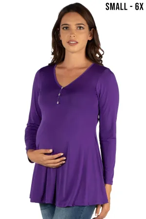 Flared Long Sleeve Henley Maternity Top