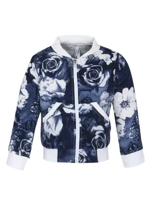 Girl's  Blue Rose Print Bomber Jacket - StyleStone Kid