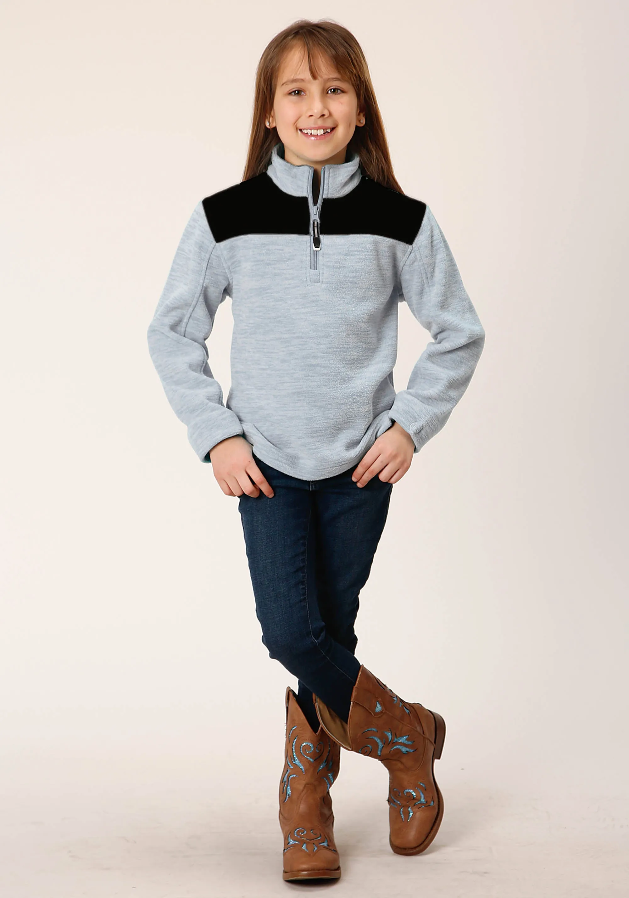 GIRLS  HTHR GREY MICRO POLAR FLEECE PULLOVER