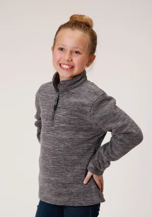 GIRLS  MELANGE GREY MICRO POLAR FLEECE PULLOVER