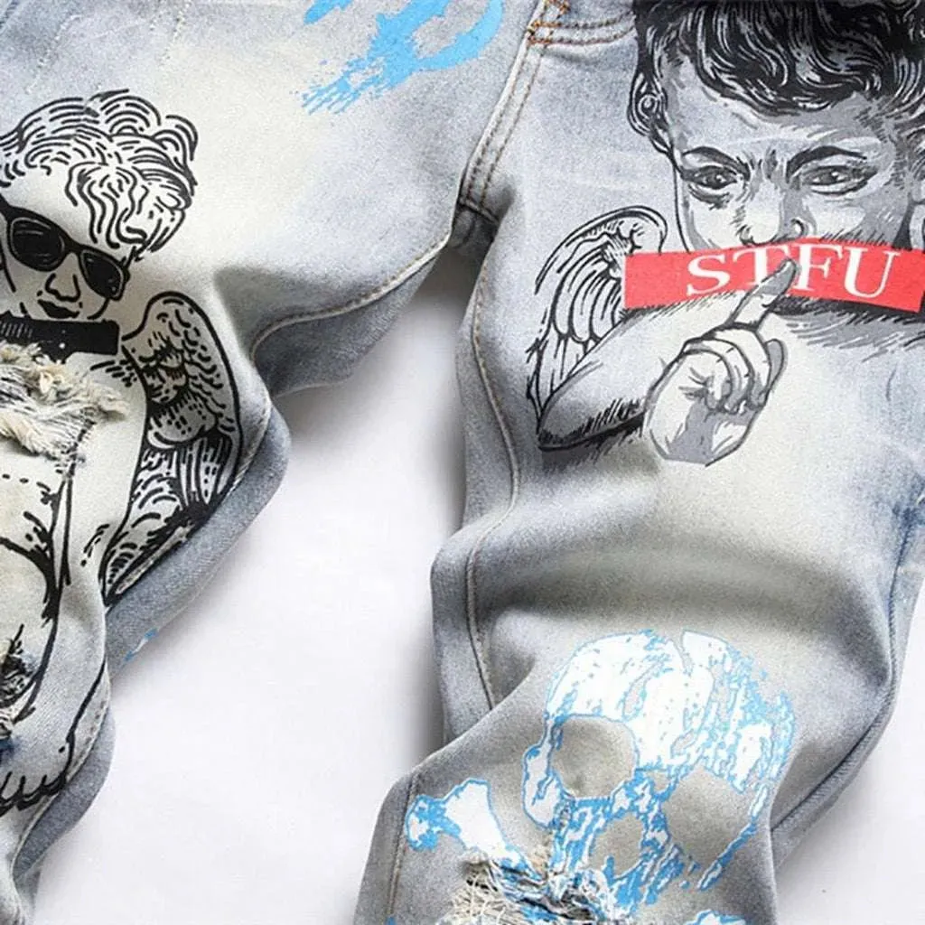 Graffiti-painted men's jeans