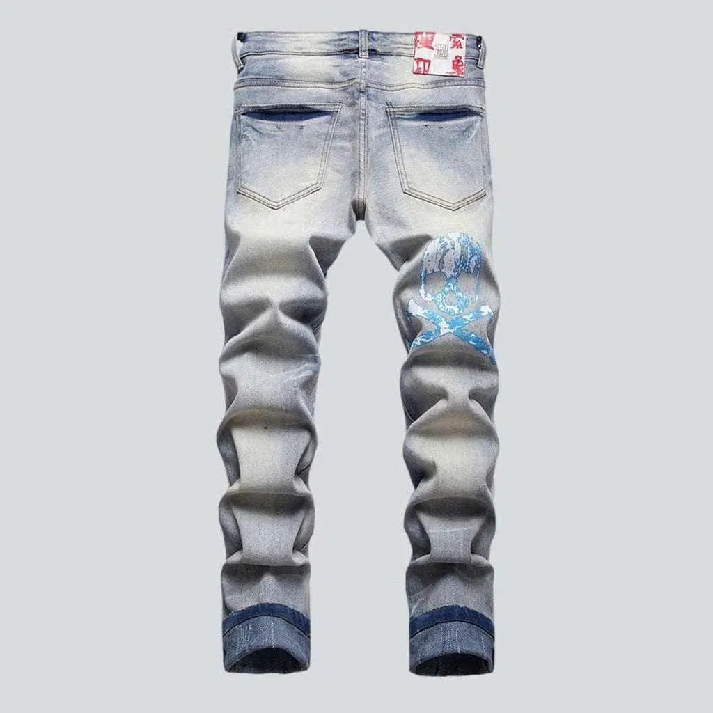 Graffiti-painted men's jeans