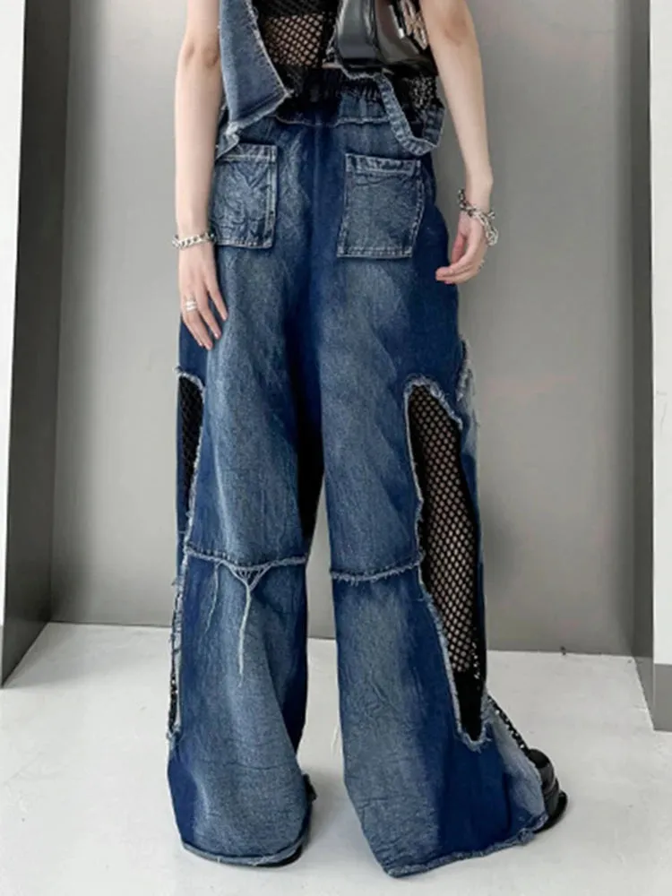 HEYFANCYSTYLE Luxe High Waist Mesh Wide Leg Jeans