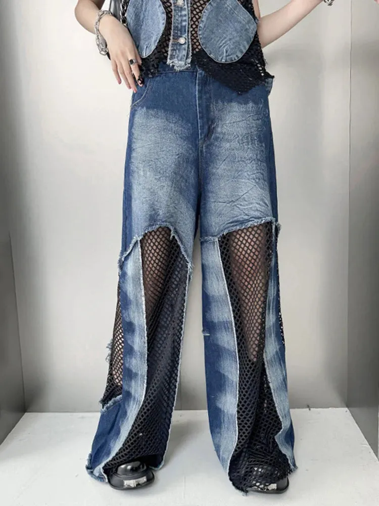 HEYFANCYSTYLE Luxe High Waist Mesh Wide Leg Jeans