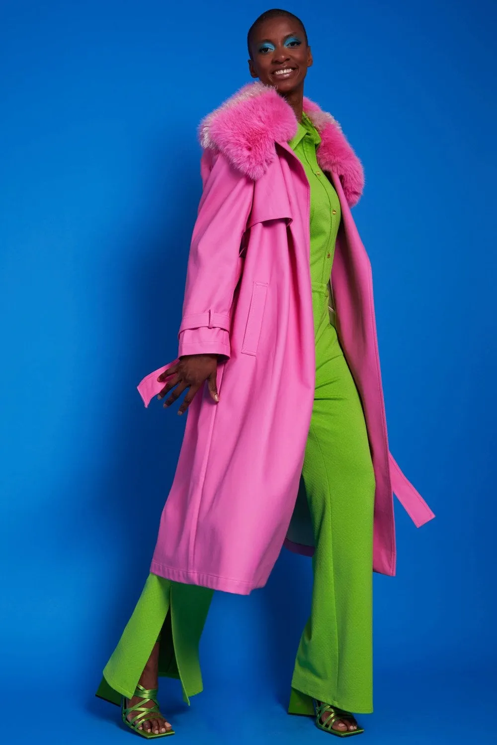 Hot Pink Eco Leather Trench Coat