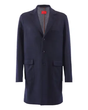 Jersey Woven Cashmere Coat with Suede-Trim  - Navy blue