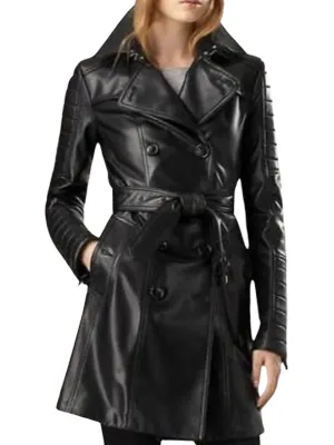 Leather Trench coat for women Leather long coat Black Leather Trench Coat