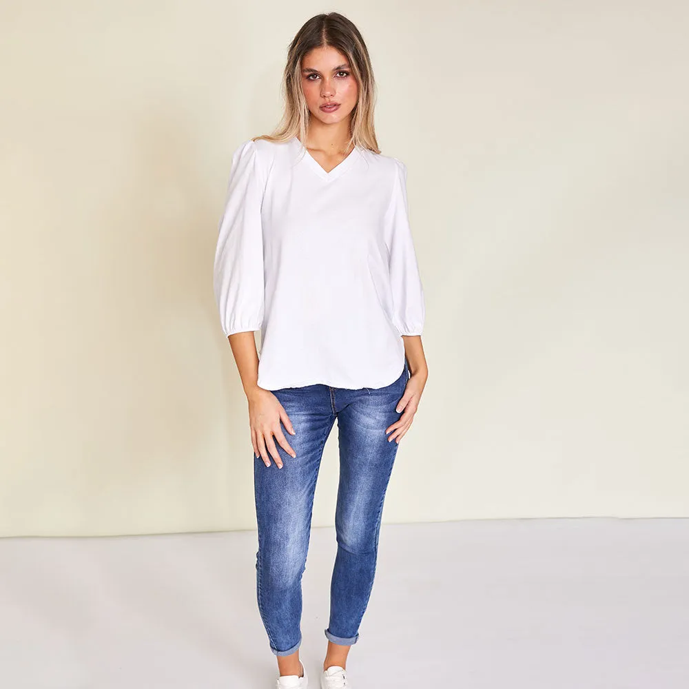 Leon V Neck Top (White)