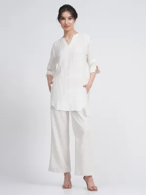 Linen Solid V-Neck Top with Trousers Co-ords Set