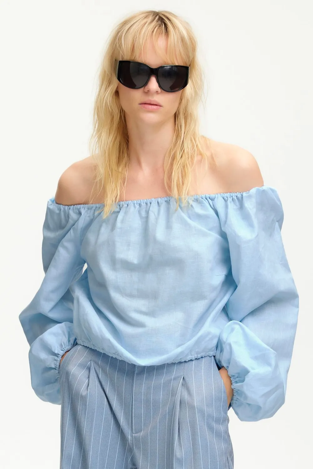 Lolian Off Shoulder Blouse in Clear Sky