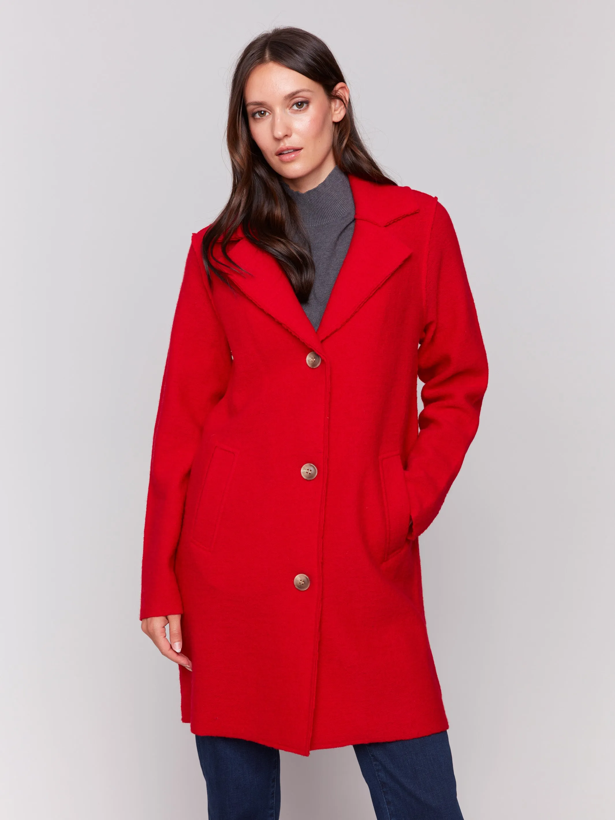 Long Boiled Wool Coat - Cranberry