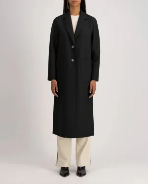 LONG BOXY COAT LIGHT PRESSED WOOL / BLACK